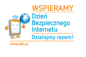 Logo Dnia Bezpiecznego Internetu i napis &quot;Wspieramy BDI&quot;