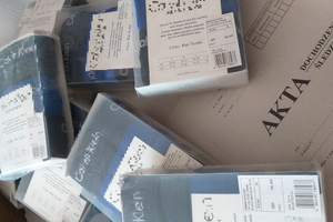 Zabezpieczone przedmioty leżące na teczce z aktami