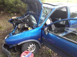 Rozbity samochód po uderzeniu w drzewo w powiecie olsztyńskim