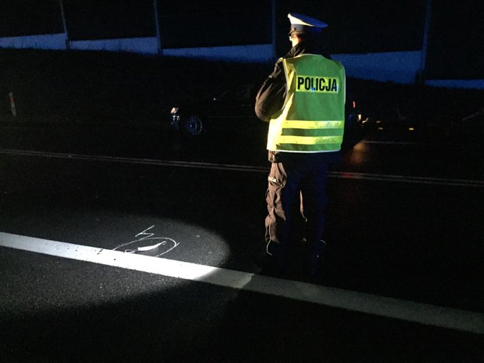 Na zdjęciu umundurowany policjant stojący na drodze