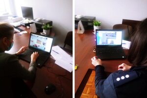 Uczestnicy zdalnej lekcji przed monitorami komputerów