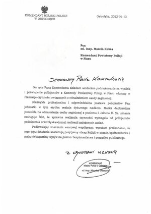 podziękowania z KMP Ostrołęka