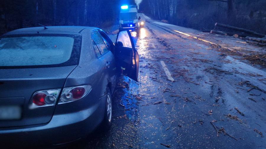 uszkodzone auto i policja na sygnałach