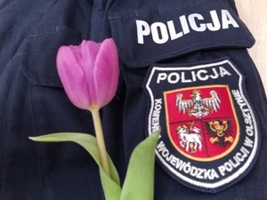 Tulipan na tle policyjnego munduru