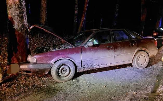 samochód, który uderzył w drzewo