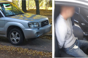 Po lewej odzyskane auto, a po prawej zatrzymany mężczyzna