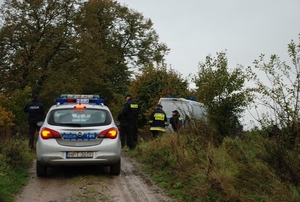 Radiowóz na polnej drodze