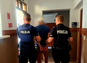 Policjanci prowadzą zatrzymanego