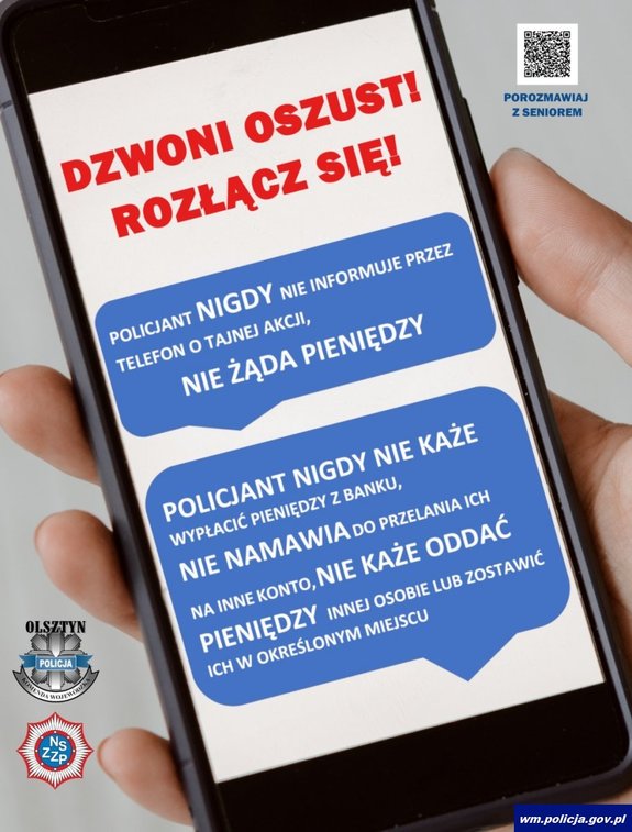 Zdjęcie przedstawia logo akcji &quot;Dzwoni Oszust! Rozłącz się!&quot;.