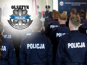 Logo komendy na tle policjantów