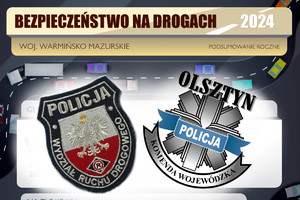 Logo Wydziału ruchu drogowego i KWP w Olsztynie na tle infografiki