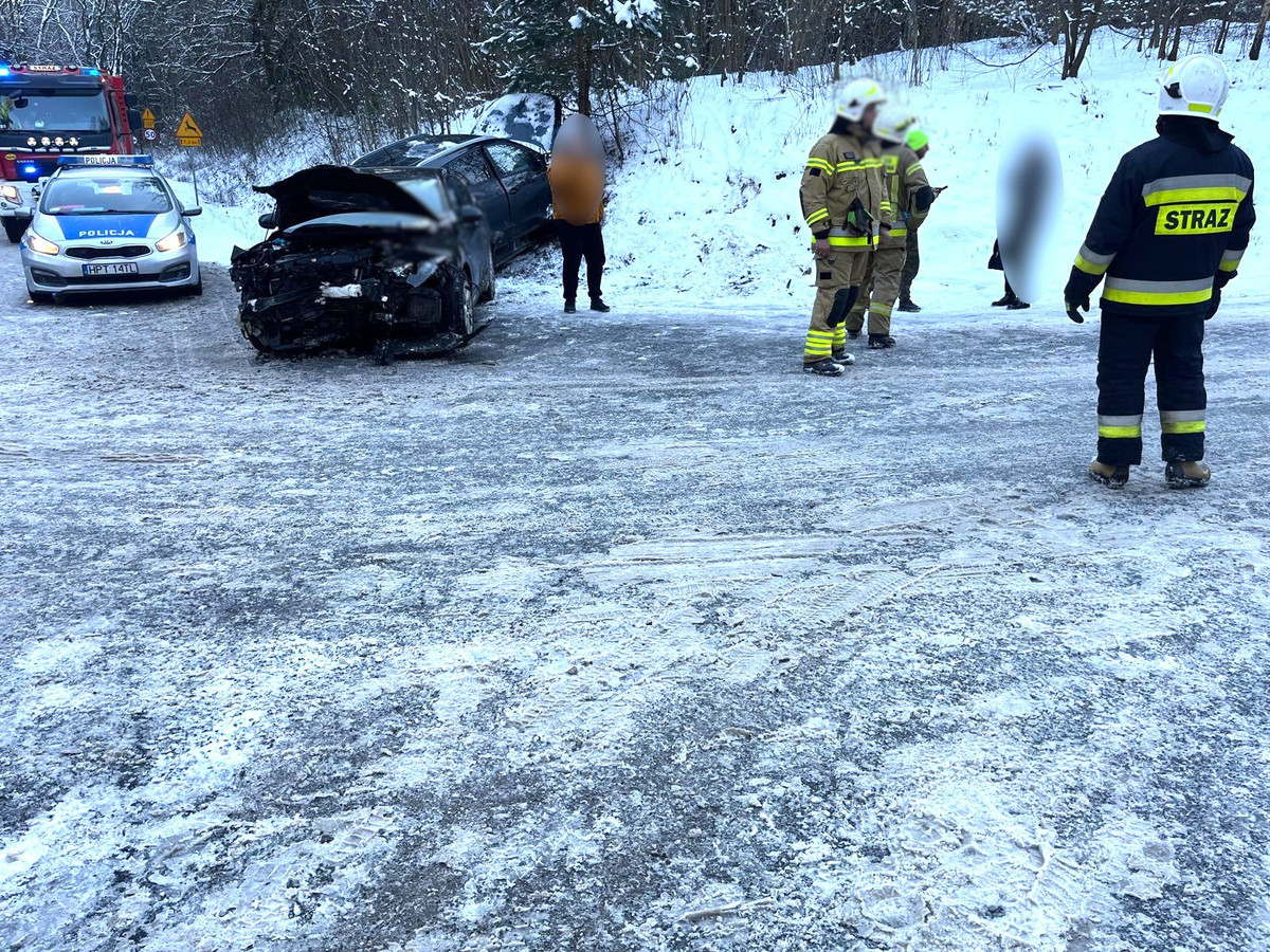 Miejsce zdarzenia drogowego. Służby na miejscu.