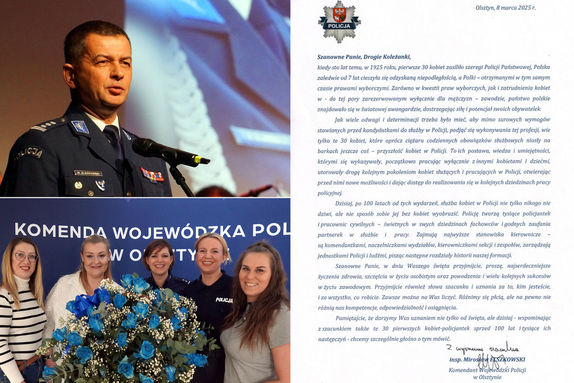 Życzenia Komendanta Wojewódzkiego Policji w Olsztynie z okazji Dnia Kobiet