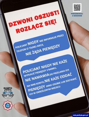 Plakat akcji dzwoni oszust - rozłącz się!