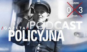 "Fragment okładki marcowego numeru Gazetyt Policyjnej przedstawiający salutującą  policjantkę."