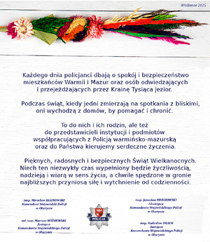 Życzenia wielkanocne Komendanta Wojewódzkiego Policji w Olsztynie