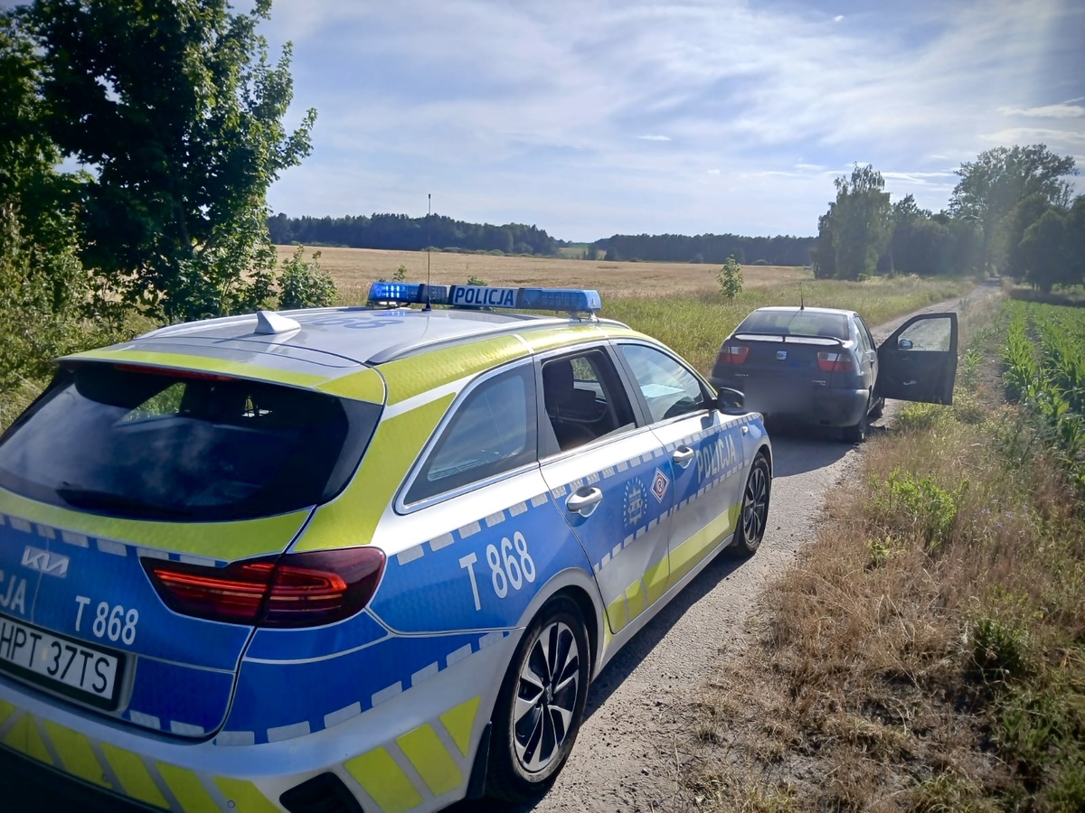 Policyjny radiowóz i auto