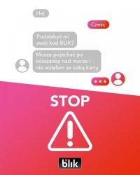 Plakat profilaktyczny oszustwa "na BLIK-a"