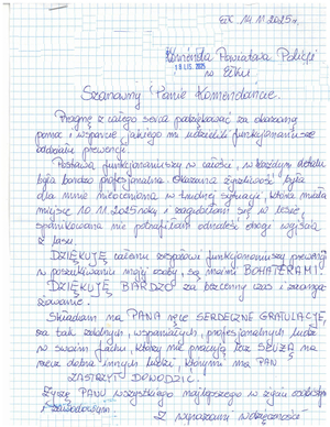 Treść podziękowań skierowanych do policjantów