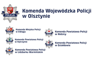 Tablica z logotypami i nazwami jednostek Policji