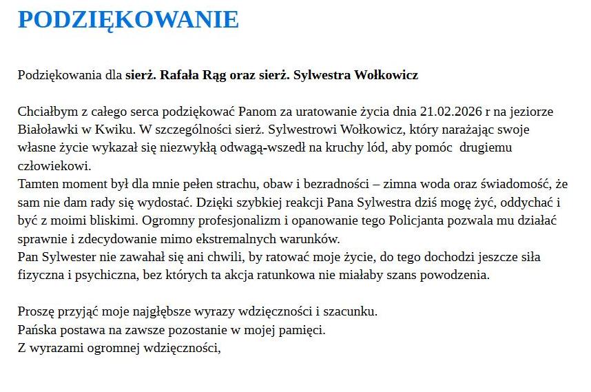 Treść podziękowań