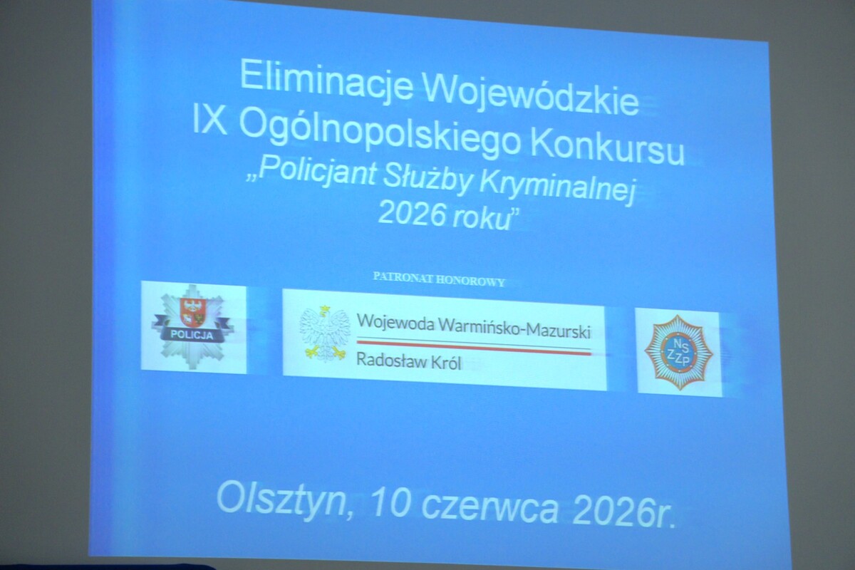 Napis: Wojewódzkie Eliminacje do IX Ogólnopolskiego Konkursu „Policjant Służby Kryminalnej roku 2026”
